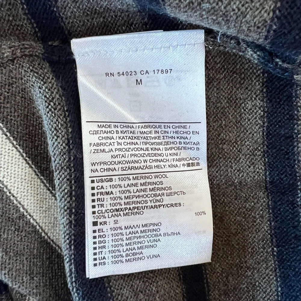 Banana Republic NWT Merino Wool Striped Pullover Sweater, Warm Gray + Navy, M